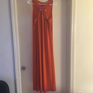 Black and orange long dress, Black and white color blocking long skirt.